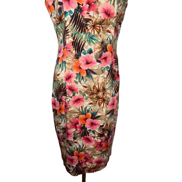 ZARA Medium Floral Tropical Print Cap Sleeve Dress 35" Length Polished Cotton - Picture 7 of 13